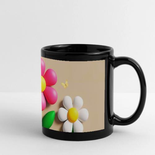3D Flowers and Butterflies in Amber, Floral Design - Full Color Panoramic Mug