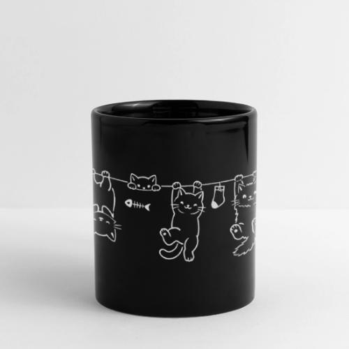 Minimalist Hanging Cats Line Art - Cute Kittens - Full Color Panoramic Mug