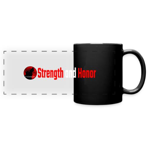 Strength and Honor - Red and White Letters - Full Color Panoramic Mug