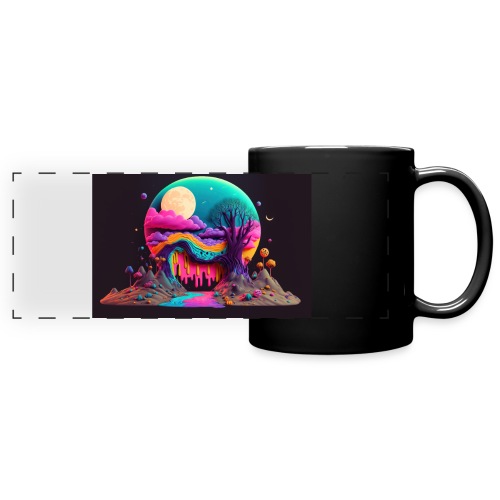 Spooky Full Moon Psychedelic Landscape Paint Drips - Full Color Panoramic Mug