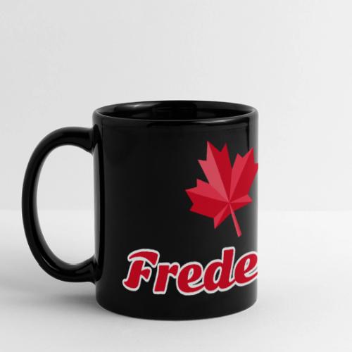 Fredericton with two red maple leaves - Full Color Panoramic Mug