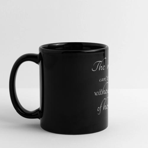 Dark Morning Coffee Mug - Sleek White Text Style - Full Color Panoramic Mug