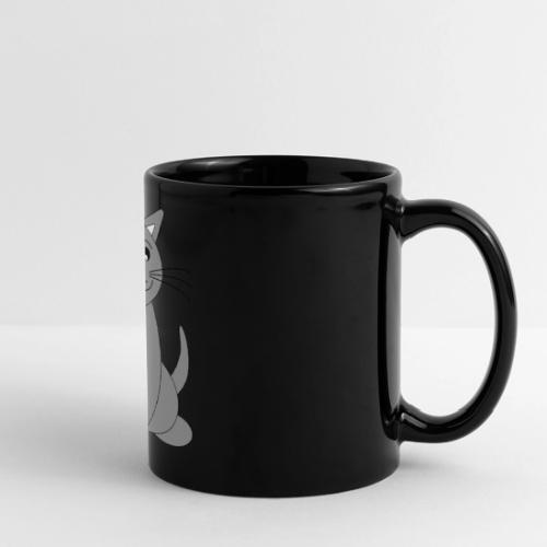 Cute Grey Cat Mug - Whimsical Kitty Coffee Cup - Full Color Panoramic Mug