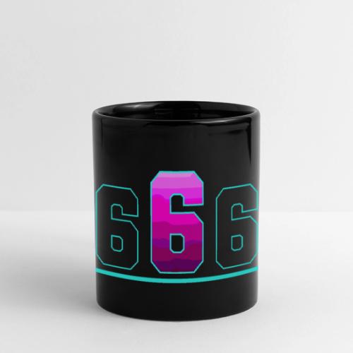 Number 6 in Magenta: Varsity Font - Full Color Panoramic Mug