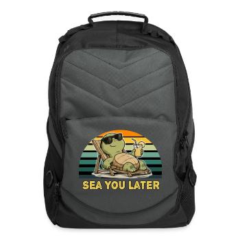 Sea You Later Funny Turtle T-Shirt | Cute Beach  - Computer Backpack - charcoal - Front