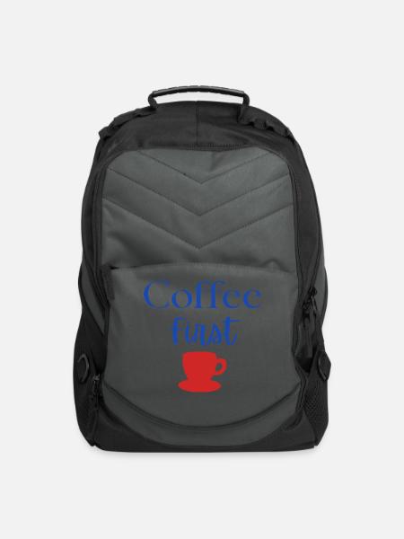 Coffee First Handwritten Cup Design - Computer Backpack - charcoal