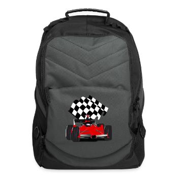 Red Race Car with Checkered Flag - Computer Backpack - charcoal - Front