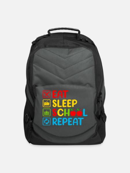 Eat sleep school repeat- First day At school Gifts - Computer Backpack - charcoal