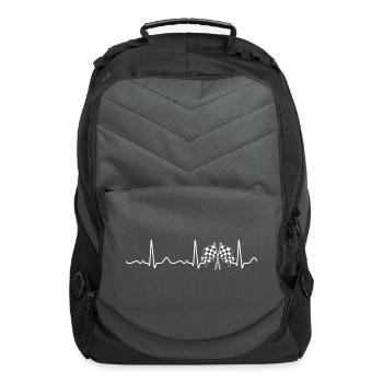 Checkered flag - heartbeat, pulse, heart line, EKG - Computer Backpack - charcoal - Front