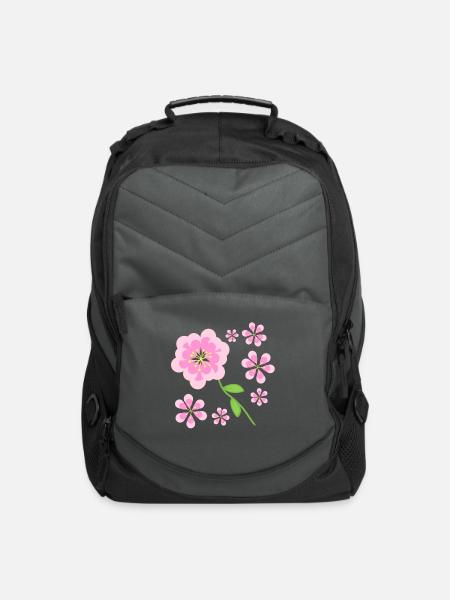 pink flowers pattern - Computer Backpack - charcoal