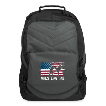Wrestling Dad Distressed Father Wrestling - Computer Backpack - charcoal - Front