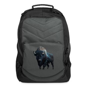 Majestic bison black with lightning bolts buffalo - Computer Backpack - charcoal - Front