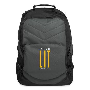 Salt and Lit - Matthew 5:13-14 Christian Quote - Computer Backpack - charcoal - Front