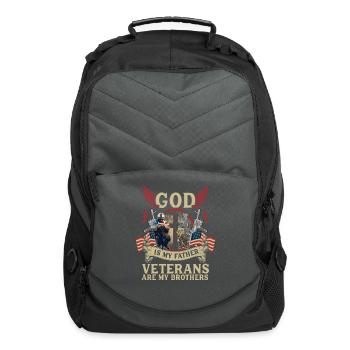 Soldier Men Religious Veteran American Flag - Computer Backpack - charcoal - Front