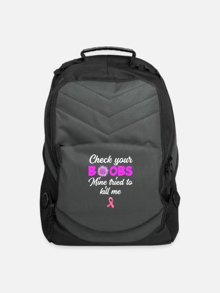 Check Your Boobs Funny Breast Cancer Awareness - Computer Backpack - charcoal