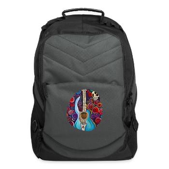Blue Electric Guitar, Skull and Roses - Computer Backpack - charcoal - Front