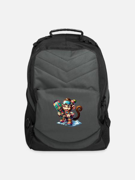 Cute Snowboarder Monkey - Computer Backpack - charcoal