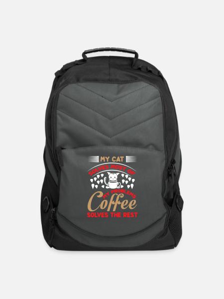 My cat solves most of my problems coffee - Computer Backpack - charcoal