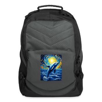 Dolphin Ocean Animal Starry Night Painting - Computer Backpack - charcoal - Front
