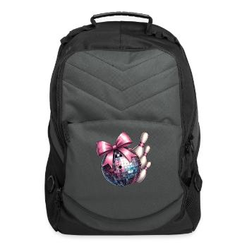 Coquette Bow Bowling Ball Pins Checkered Disco - Computer Backpack - charcoal - Front