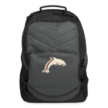 Dolphin Ocean Animal Retro Line Art - Computer Backpack - charcoal - Front