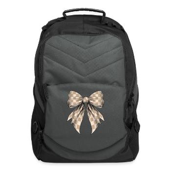 Coquette Bow Light Beige Classic Checkered Pattern - Computer Backpack - charcoal - Front