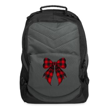 Coquette Bow Red Black Buffalo Tartan Checkered - Computer Backpack - charcoal - Front