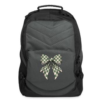 Coquette Bow Green Cream Classic Checkered Pattern - Computer Backpack - charcoal - Front