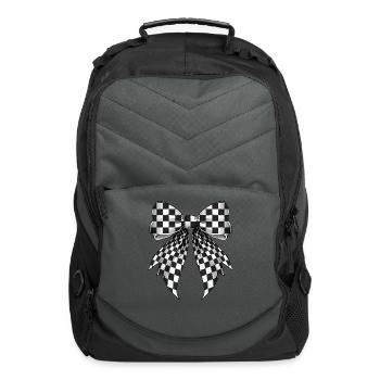 Coquette Bow Black White Checkered Pattern - Computer Backpack - charcoal - Front