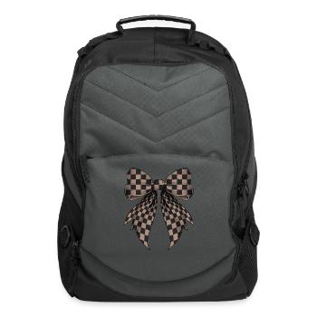 Coquette Bow Black Brown Classic Checkered Pattern - Computer Backpack - charcoal - Front