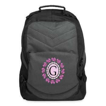 Medallion with capital letter G and peony wreath - Computer Backpack - charcoal - Front
