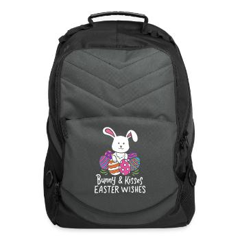 Bunny and Kisses Easter Wishes Egg Hunting Holiday - Computer Backpack - charcoal - Front