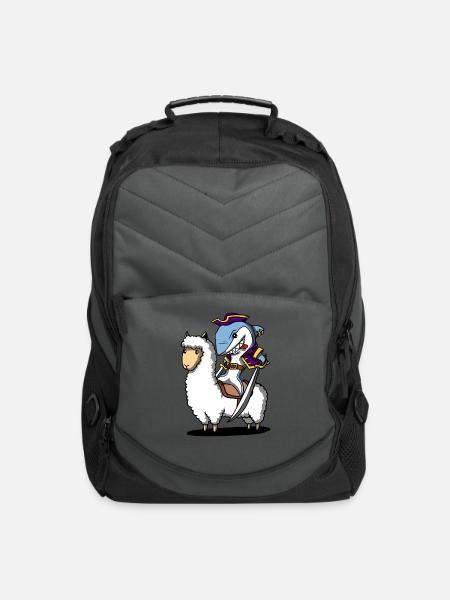 Shark Pirate Riding Llama - Computer Backpack - charcoal