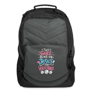 This Girl Runs On Jesus And Volleyball - Computer Backpack - charcoal - Front