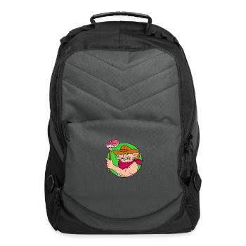 Cowboy Hog Holding Barbecue Steak Drawing Color - Computer Backpack - charcoal - Front