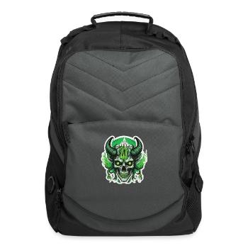 Horned Skull with Green Flames - Computer Backpack - charcoal - Front