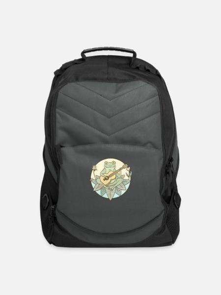 Cottagecore Aesthetic Frog Playing Guitar - Computer Backpack - charcoal