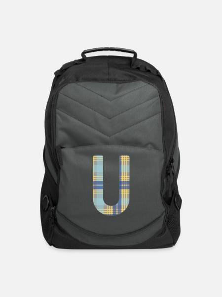 Monogram Letter U Blue Yellow And Grey Scottish - Computer Backpack - charcoal