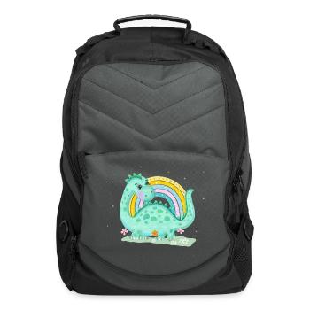 Dinosaur with Rainbow and Flowers - Computer Backpack - charcoal - Front