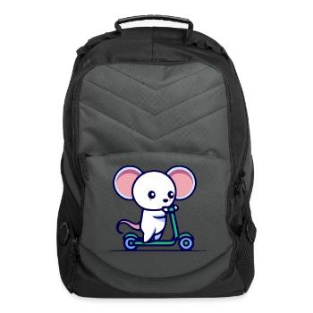 Kawaii Cute Mouse On A Scooter - Computer Backpack - charcoal - Front
