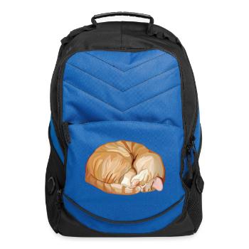 Sleeping Curled Orange Ginger Tabby Cat - Computer Backpack - royal blue - Front