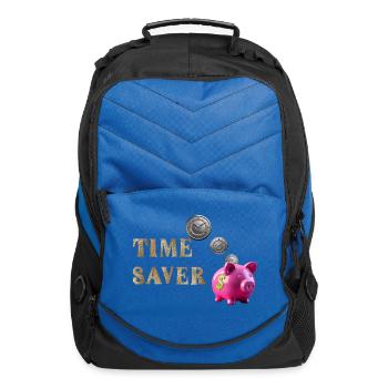 Time Saver Piggy Bank - with Lincoln Log Text - Computer Backpack - royal blue - Front