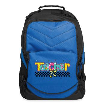 Retro Teacher Checkered Last Day of School - Computer Backpack - royal blue - Front
