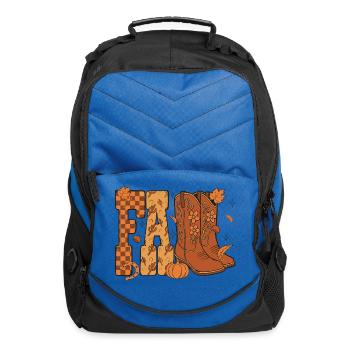 Cowboy Checkered Fall Pumpkin Autumn Boots Western - Computer Backpack - royal blue - Front