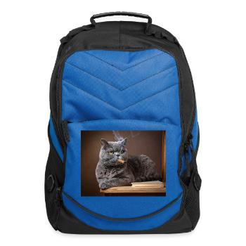 Smoky Grey Cat with Cigar - Computer Backpack - royal blue - Front