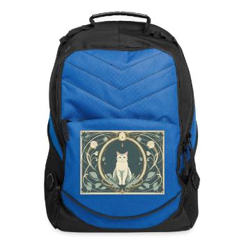Art Nouveau Cat in Circular Frame - Computer Backpack - royal blue - Front
