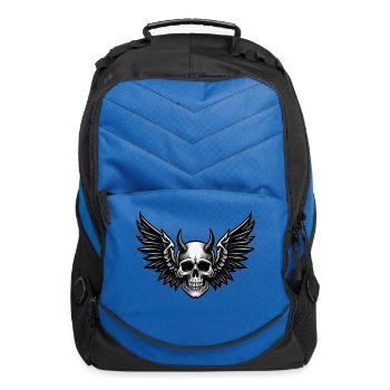 Horned Skull with Wings - Computer Backpack - royal blue - Front