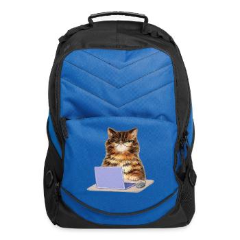 Nerdy Cat at Laptop - Computer Backpack - royal blue - Front
