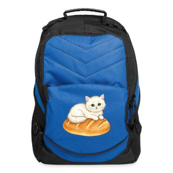 Whimsical Cat on Bread Illustration - Computer Backpack - royal blue - Front