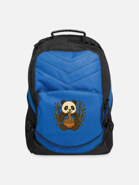Cute Panda Eating Noodles Illustration - Computer Backpack - royal blue
